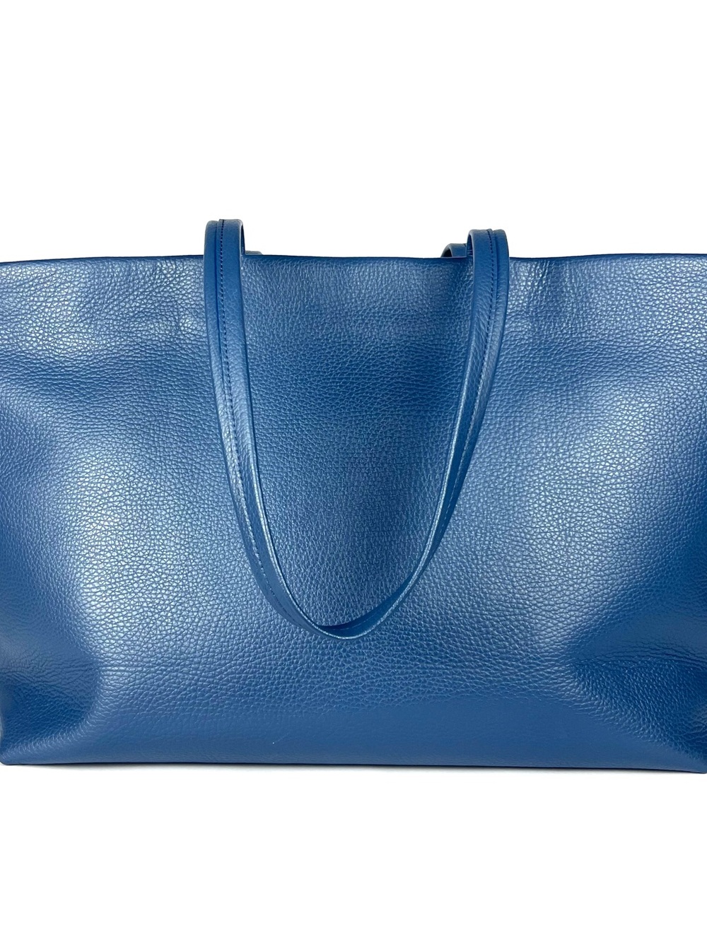 Cuyana Classic Easy Zipper Tote Rare Indigo Blue Italian Pebbled Leather Large - Picture 2 of 15
